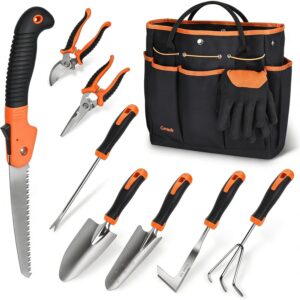 园艺工具套装，Carsolt 10件不锈钢重型园艺工具套装，用于种植修剪 35%