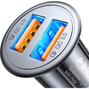 AINOPE QC 3.0 USB 车载充电器、点烟器 USB 充电器、适用于 Android 的快速车载充电器、[迷你和铝合金] 适用于 iPhone 17 16 15 14 13 12 11 Pro Max X 的 12V 点烟器适配器 -54%