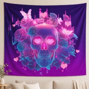 Xolytar Cyberpunk Skull Rose Tapestry, Neon Gothic Wall Decor, 60x50 Inches -37%