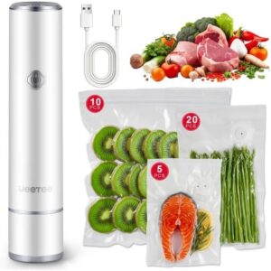 JEETEE 紧凑型食品真空封口机 带 35 个可重复使用的真空袋(3 种尺寸)- 便携式手持式真空封口机 60KPa -67%