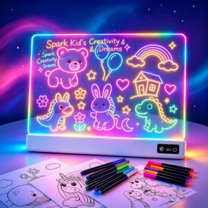 17 Inch Rechargeable LED Drawing Board for Kids, Upgraded 15 Colors Light Up Doodle Pad, Anti-Scratch PVC, Flicker-Free Eye Care, Includes Tracing Cards & 12 Markers, Gift for Girls Kids (White)  -50%