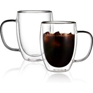 CNGLASS 12 盎司双壁玻璃咖啡杯 带把手隔热玻璃杯 拿铁透明浓缩咖啡杯 -53%