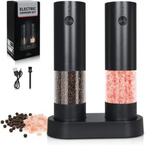 电动盐胡椒研磨机套装，可调节粗度带USB-C充电，男女均可充电（黑色套装-48%