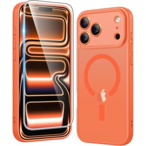 适用于 iPhone 17 Pro-Max 手机壳的 FNTCASE:带屏幕保护膜的哑光磁性手机壳与 Magsafe Slim 抗黄变坚固防震保护半透明电池盖(C-橙色)兼容 -56%