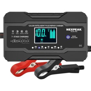 NEXPEAK 10 安培汽车电池充电器,12V 和 24V 智能全自动维护器涓流充电器,带温度补偿,适用于卡车摩托车割草机船船用铅酸电池 -50%