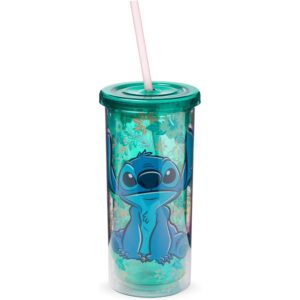 银色水牛迪士尼Lilo and Stitch热带图案塑料高杯冷杯，带盖子和吸管，20盎司   -16%