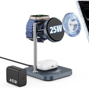 适用于 Apple 的 Gumosh Qi2.2 充电站、25W 3 合 1 Magsafe 充电器支架 带主动冷却风扇、适用于 iPhone 17/16/15/14/13/12 的磁性无线充电器、Apple Watch、AirPods(带 45W 适配器) 3 in -55%
