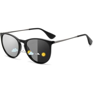 SUNGAIT Premium Vintage Round Sunglasses for Women Men Classic Retro Trendy Style (Black Frame (Matte Finish)/Photochromic Lens)  -40%