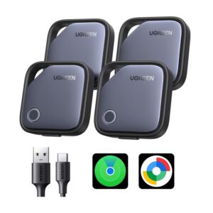 UGREEN Finder Duo(iOS 和 Android)空气追踪器 标签 4 件装 可充电安卓追踪器标签 蓝牙钥匙查找器与 iOS 和 Android 兼容 -43%