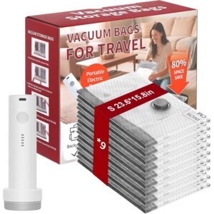Vacuum 带便携式电动泵的真空储物袋 23.6 * 15.7 英寸 用于衣服、枕头、被子、毯子、床上用品的密封压缩袋(9 件装) -50%