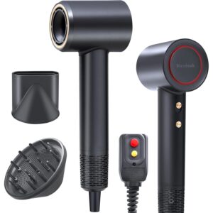Fast Drying High Speed Hair Dryer LifetimeWarranty, Professional Low Noise and Quiet Lightweight with 500M Negative Ions, Thermo-Control Compact Blow Dryer for Curly Hair,Home Travel Salon,Black -74%