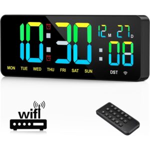 Tempospark 12" Large Digital Wall Clock WiFi Sync for Bedroom, Living Room, Classroom, WiFi Clock with Remote Control, Temperature, Timer, Dual Alarms, Dimmer, Auto DST, Volume Control  -50%