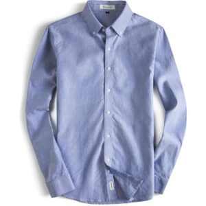 MUSE FATH Men's Oxford Dress Shirt-Cotton Casual Long Sleeve Shirt-Button Down Point Collar Shirt-Light Blue-XXL -65%