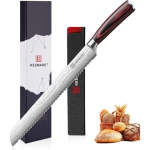 KEEMAKE 10 英寸自制面包刀 - 超锋利 适用于锯齿状酵母、硬皮工匠面包、百吉饼和蛋糕、高碳不锈钢切片刀 带盖和爸爸礼品盒 -47%