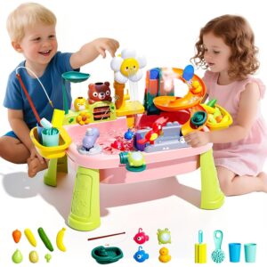 Ploomi 2026 Upgraded Water Table for Toddlers 1-3 - Outdoor Toys for Kids Ages 4-8 with Pump, Summer Outside Sensory Activity Pool Toys, Kitchen Play Sink Toy with Running Water, Fishing Toy, Pink  -67%