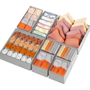 Drawer 抽屉整理器衣服、8 件装梳妆台整理箱、婴儿衣服、内衣袜、布艺衣柜整理和托儿所卧室的储物隔板(48 个隔间 灰色) -50%