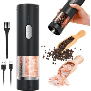2 合 1 电动盐胡椒研磨机套装(USB 充电) 带 LED 照明的自动盐胡椒研磨机 单手操作可调节粗度 - 非常适合厨房、烧烤礼品(黑色) 2 in -50%