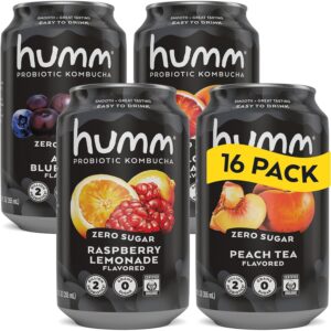 Humm Probiotic Kombucha Zero Sugar Variety Pack, No Refrigeration Needed, Keto Friendly, Organic, Vegan, Gluten Free, 12oz Cans (16 Pack)  -20%
