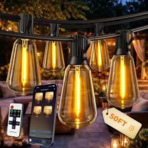 Ecoeve Outdoor String Lights, 50FT Patio Lights for Outside, Smart App & Remote Control with Timer, Dimmable with 4 Scene Modes, Warm White Waterproof LED Bulbs for Garden, Yard and Backyard Decor -83%