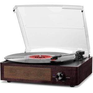 Vinyl 黑胶唱片机转盘 内置蓝牙接收器和 2 个立体声扬声器 3 速 3 尺寸便携式复古电唱机 -50%