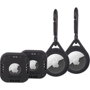 Pelican – Protector – Apple AirTags 的夹环和贴纸支架 包括 2 个带登山扣的夹环和 2 个贴纸支架 – 黑色 -54%