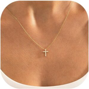 MONOZO Dainty 14K Gold Plated Cross Necklace for Women Jewelry Gifts Trendy | Pearl Cross Pendant Choker Necklaces for Women Girls, Baptism Religious Faith Christian Jewelry Gifts, First Communion Gifts  -60%