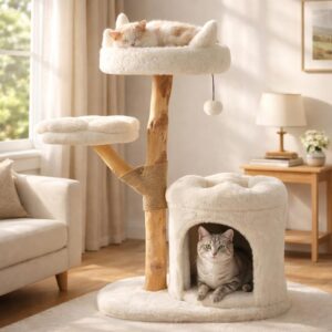 Real 实木现代猫塔 带抓板和球的攀岩塔猫树 37.5 英寸高 -35%