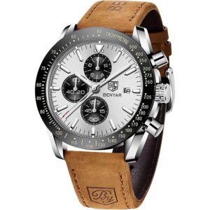 BENYAR Watches for Men Chronograph Analogue Quartz Movement Wrist Watch Fashion Business Sports Watch 30M Waterproof Scratchproof Stylish Elegant Gifts for Men, White, Strap  -64%