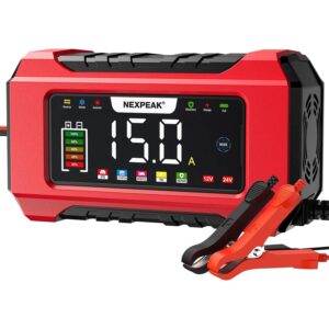 NEXPEAK NC215 15 安培电池充电器 12V 24V LiFePO4 铅酸便携式汽车电池充电器 9 级涓流充电器智能电池维护器 -51%