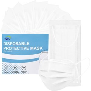 DAYSOY 独立包装 4 层过滤器一次性白色口罩一次性防尘安全成人口罩 用于个人保护大型无乳胶男士女士 50 件装盒 -69%
