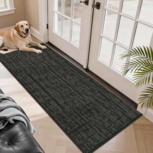 泥土捕捉门垫防滑可洗入口地毯，24“x60” 深灰色 -50%