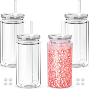 UIRZOTN 4 Pack 16oz Snow Globe Tumbler with Pre-Drilled Hole, Double Wall Plastic Clear Tumblers with Lid and Straw, Mason Jar Cups Can for Snow Globe Glitter Diy (Clear)  -50%