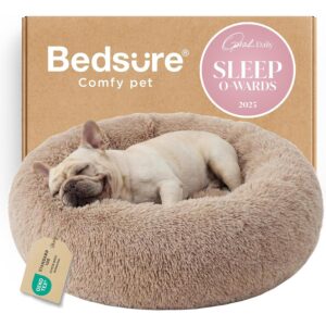 Bedsure 镇静狗床中型狗甜甜圈可水洗宠物床 30 英寸骆驼 -40%