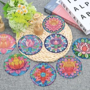 Ekuxom 8 PCS Lotus Diamond Art Coasters Kits with Holder Cork Pads 51%OFF