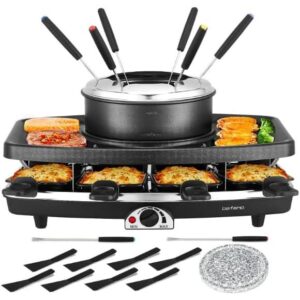 Befano 6-Cup Electric Cheese Fondue Pot, Combo with Raclette Machine for 8 People and Indoor Grill, Simple Adjustable Thermostats, Perfect for Parties and Family Fun  -50%